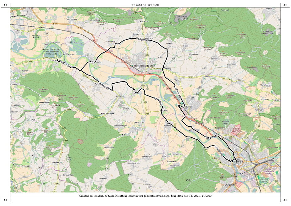 Tourverlauf nach Hohenrode Tourverlauf