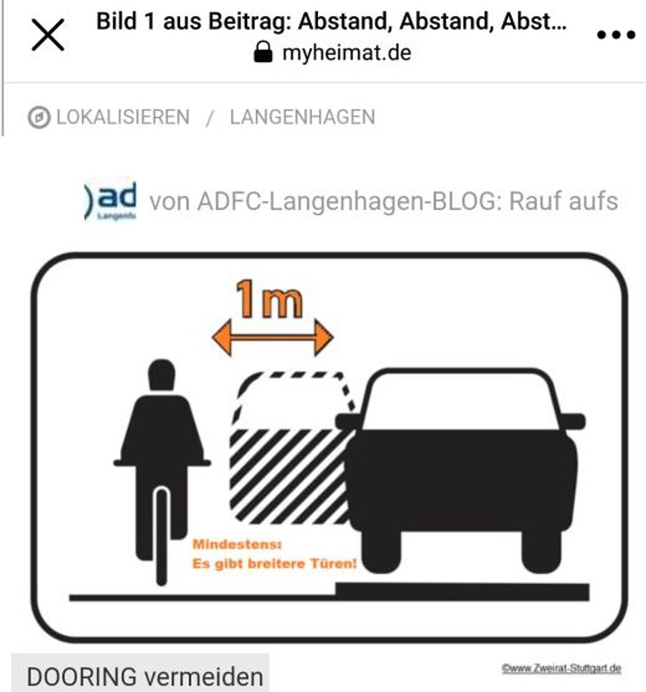 Gefahrenzone des rechtsfahrenden Radverkehrs - Dooring Gefahrenzone des rechtsfahrenden Radverkehrs - Dooring - Dooring - 1 m Seitenabstand